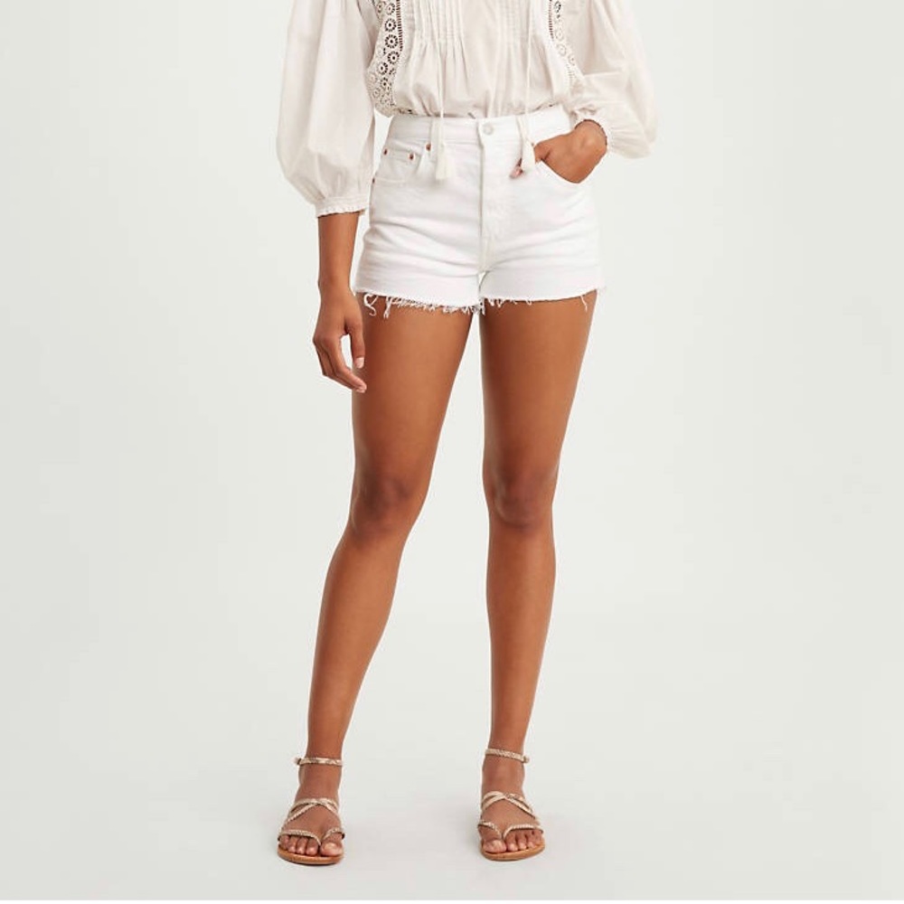 Levi’s - White High Waisted Cut Off Jean Shorts